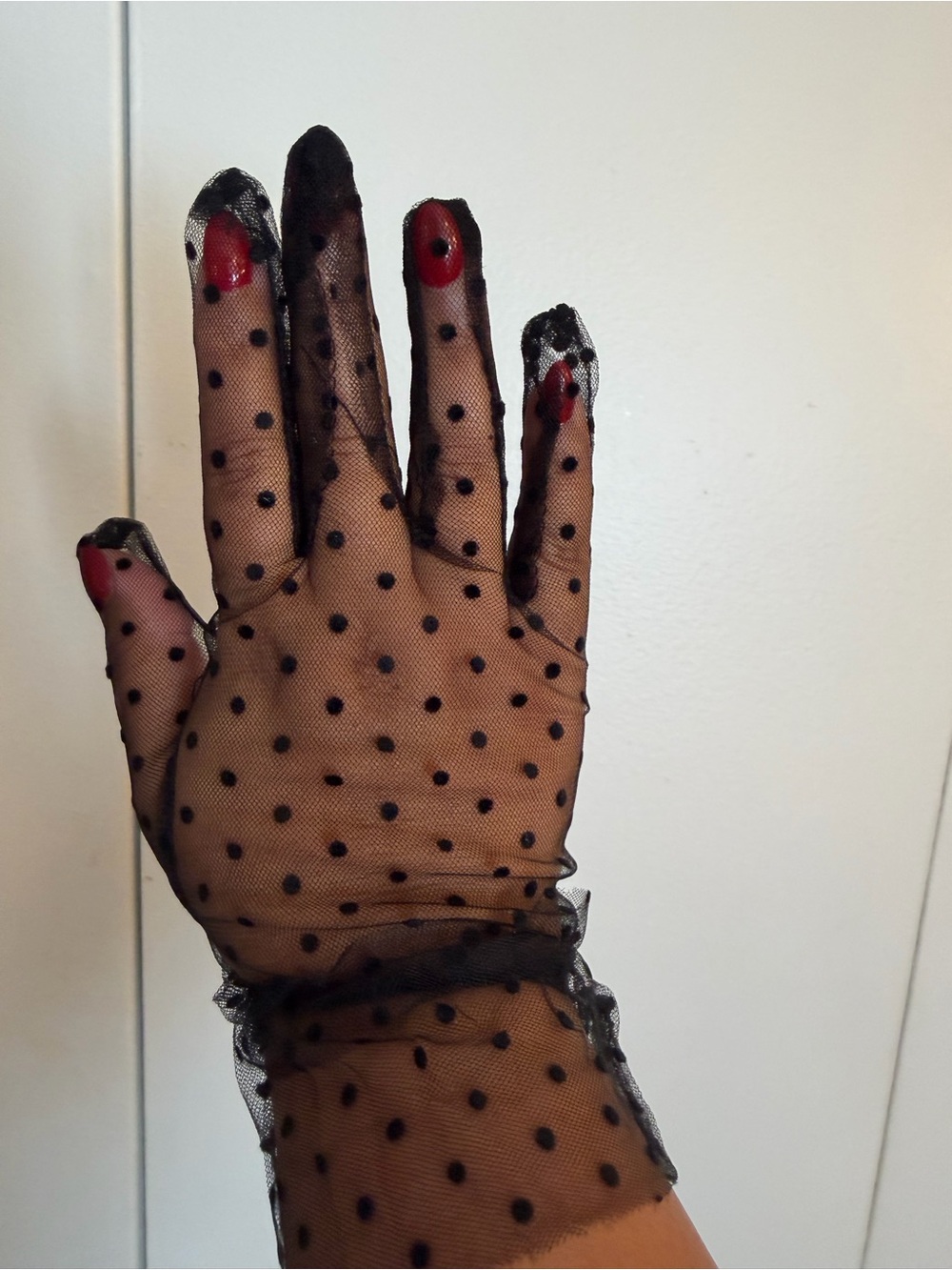 Black Sheer Polka Dot Mesh Gloves - Women's Elegant Accessory